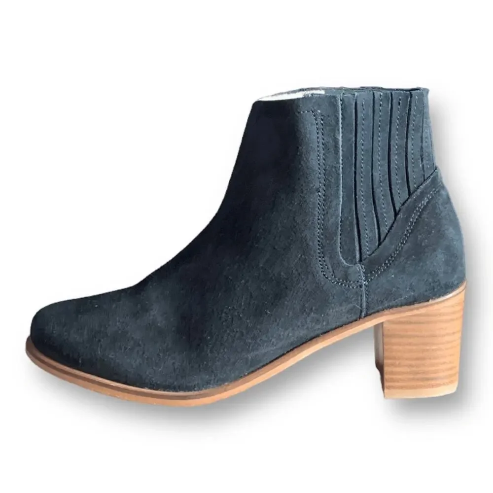 Matt‎ Bernson Black Suede Ankle Boots Stacked Heel Leather Bootie Classic 8.5
